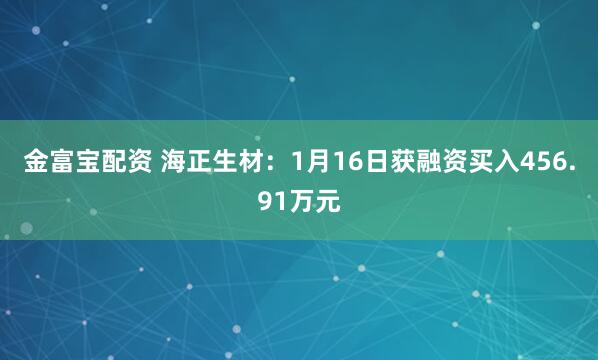 金富宝配资 海正生材：1月16日获融资买入456.91万元